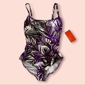 Leilani Purple size 8 Medium one piece purple palm support bra swim suit NWT!